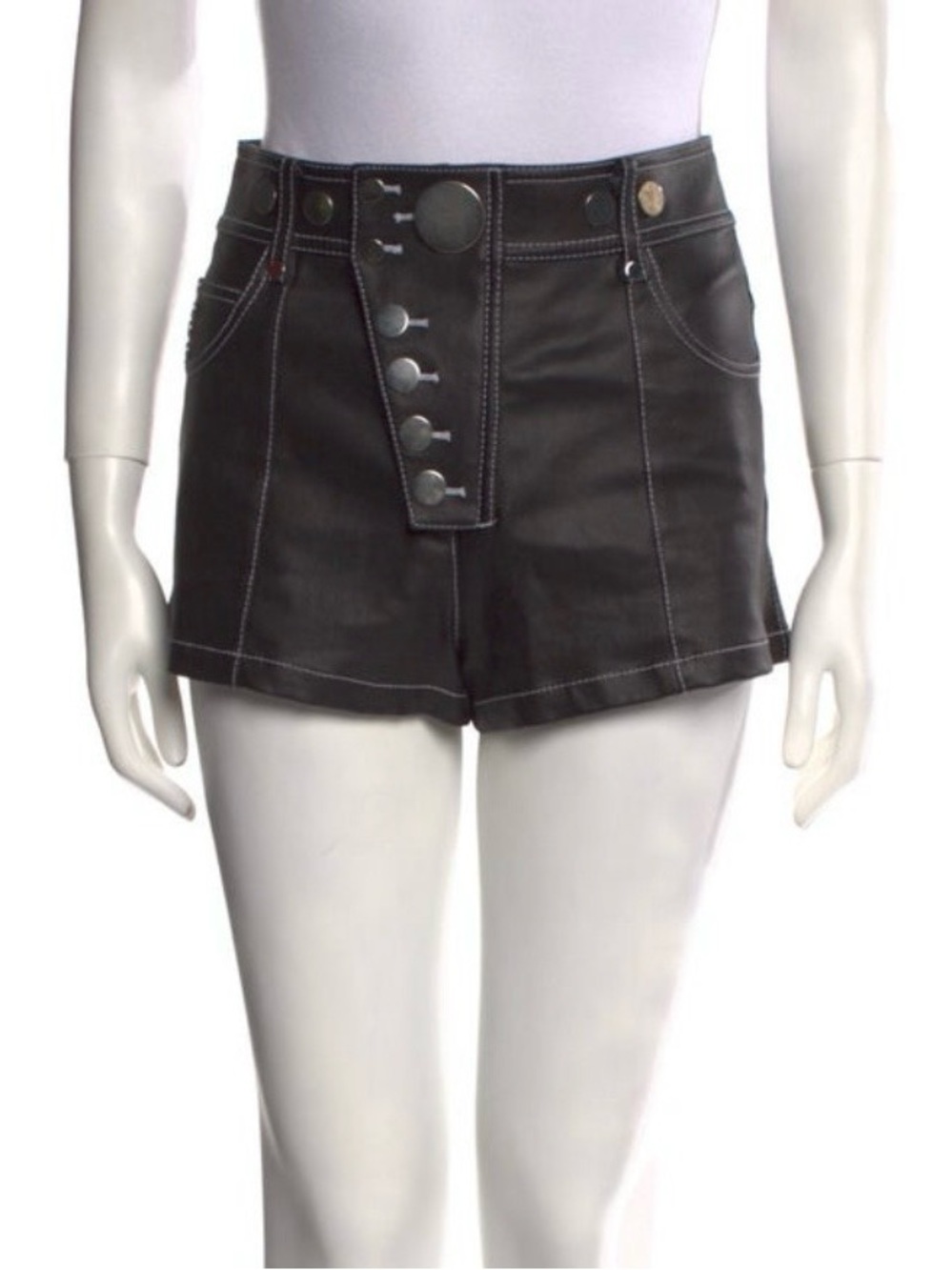Alexander Wang Leather Black High-Waist Button-Front Shorts